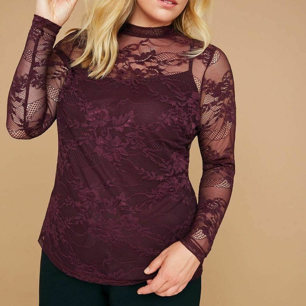 Lane Bryant High Collar Floral Lace Blouse H10949 - Picture 1 of 10